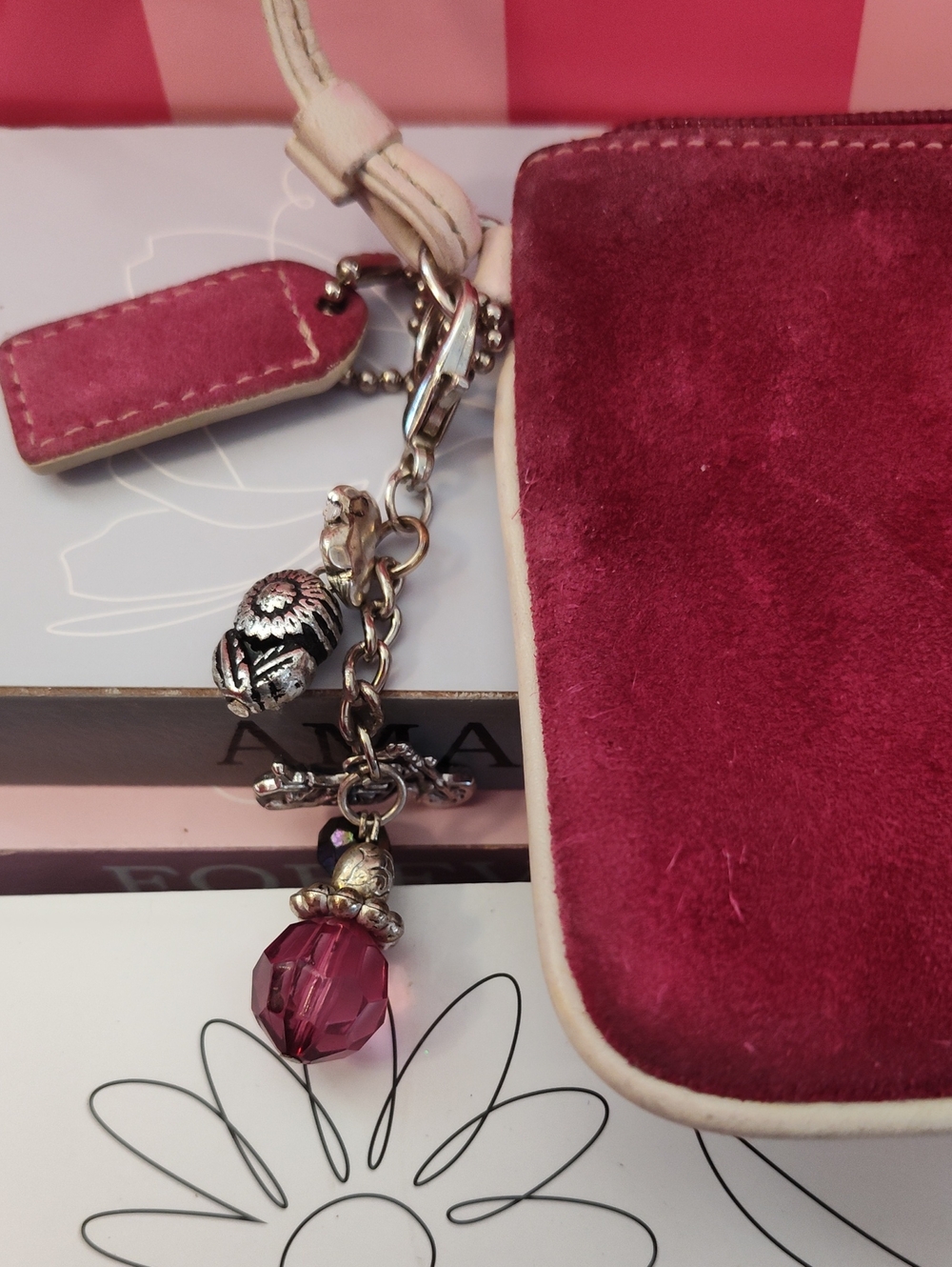 Coach Vintage Pink Suede Wristlet Y2K Varsity C Logo Bag Berry Leatherware 1941 - Picture 5 of 7